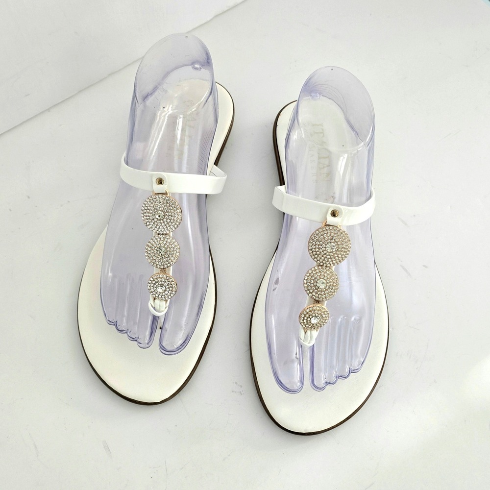 Italian Shoemakers Womens White Rhinestone Embellished Thong Sandals Size 9‎